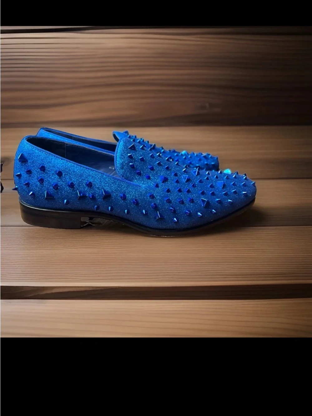Terroni Men’s electric Blue Spike-Stud Slip-On Loafers